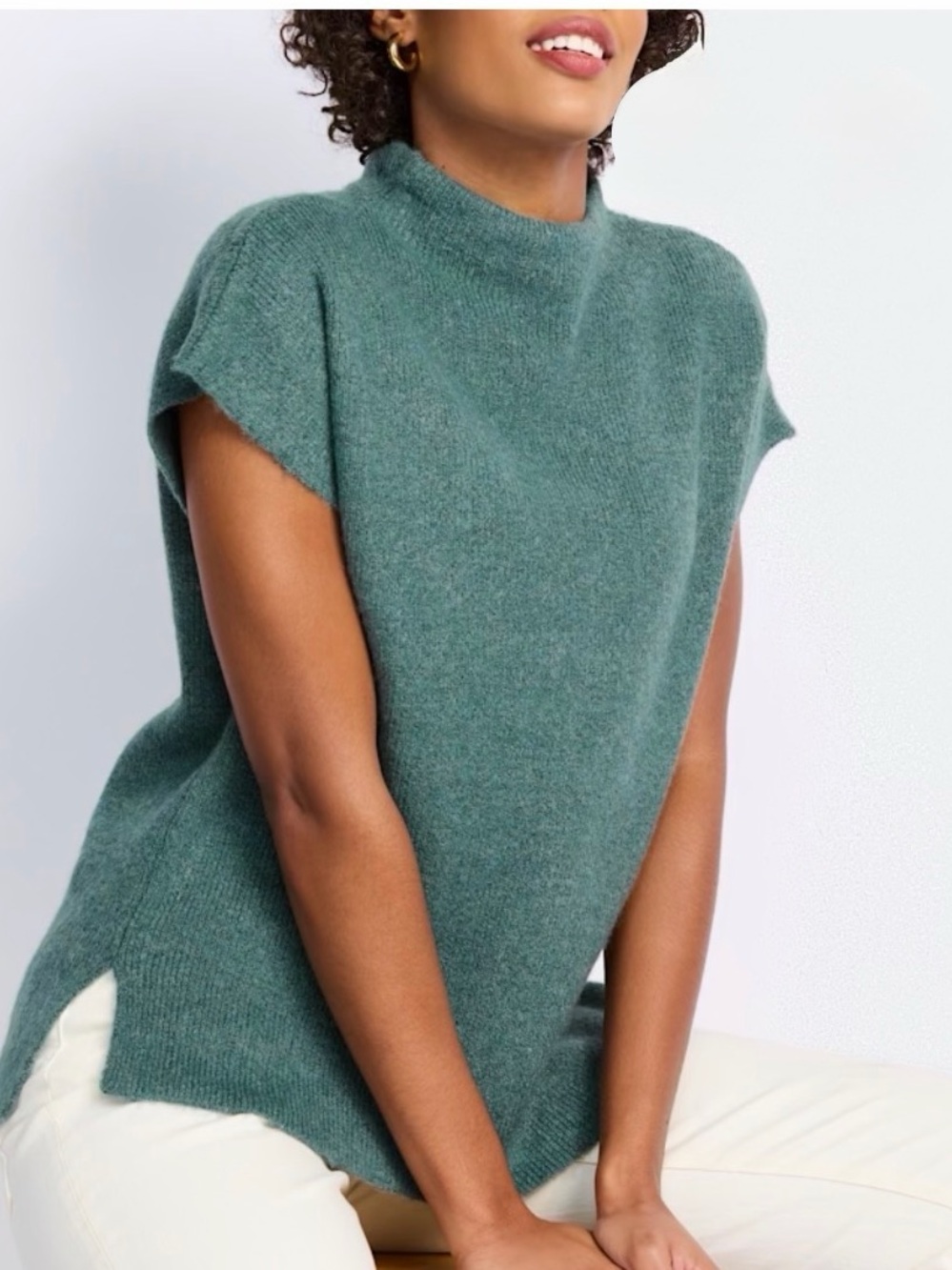 Staccato Teal Mock Neck Short Sleeve Sweater